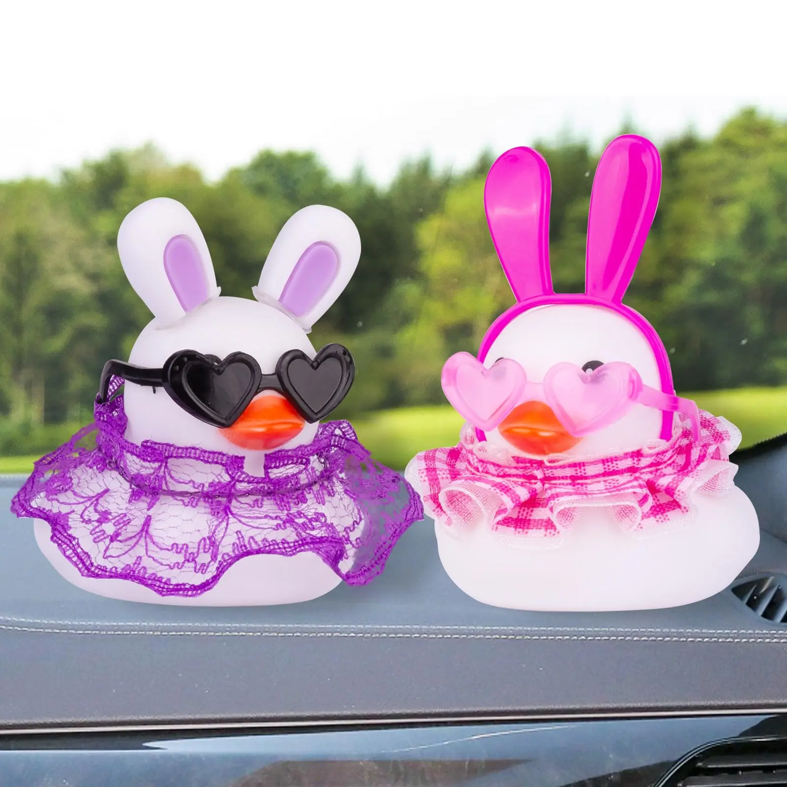 1 Set Car Duck Car Dashboard Rubber Duck Ornament Decoration with Mini Hat Sunglasses and Skirt