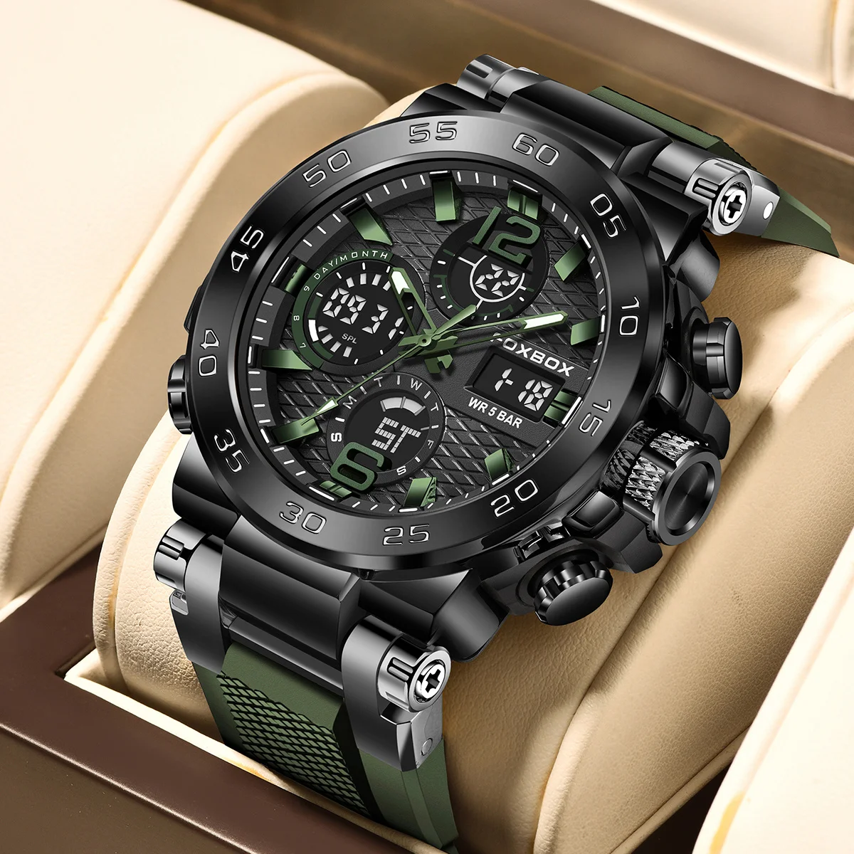 

Fashion LED Luminous Mens Watch Dual Display Military Sports Man Watch Digital Calendar Waterproof Quartz Wristwatches For Men