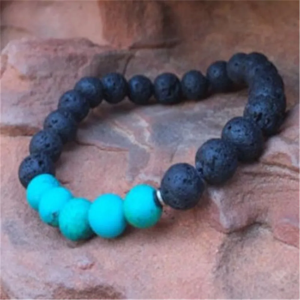 8mm Turquoise Volcanic Stone Stretchy Bracelet 7.5 Inches Eco-Friendly Wrap Trendy Unisex Chain Adjustable Charm Men