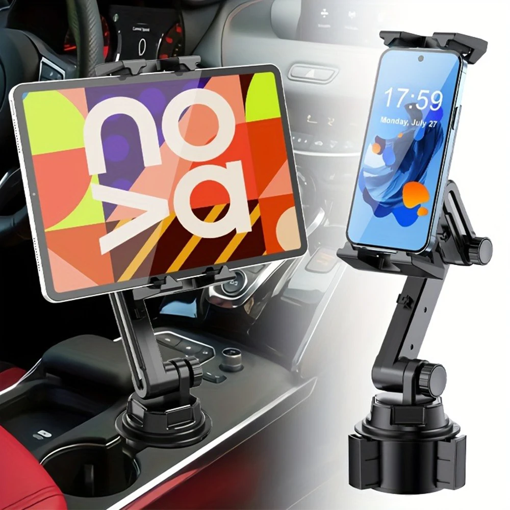 Car Cup Holder Phone Tablet Mount Stand Universal Cradle for 4-14 Inch Devices Safe Stable Driving Navigation Support System