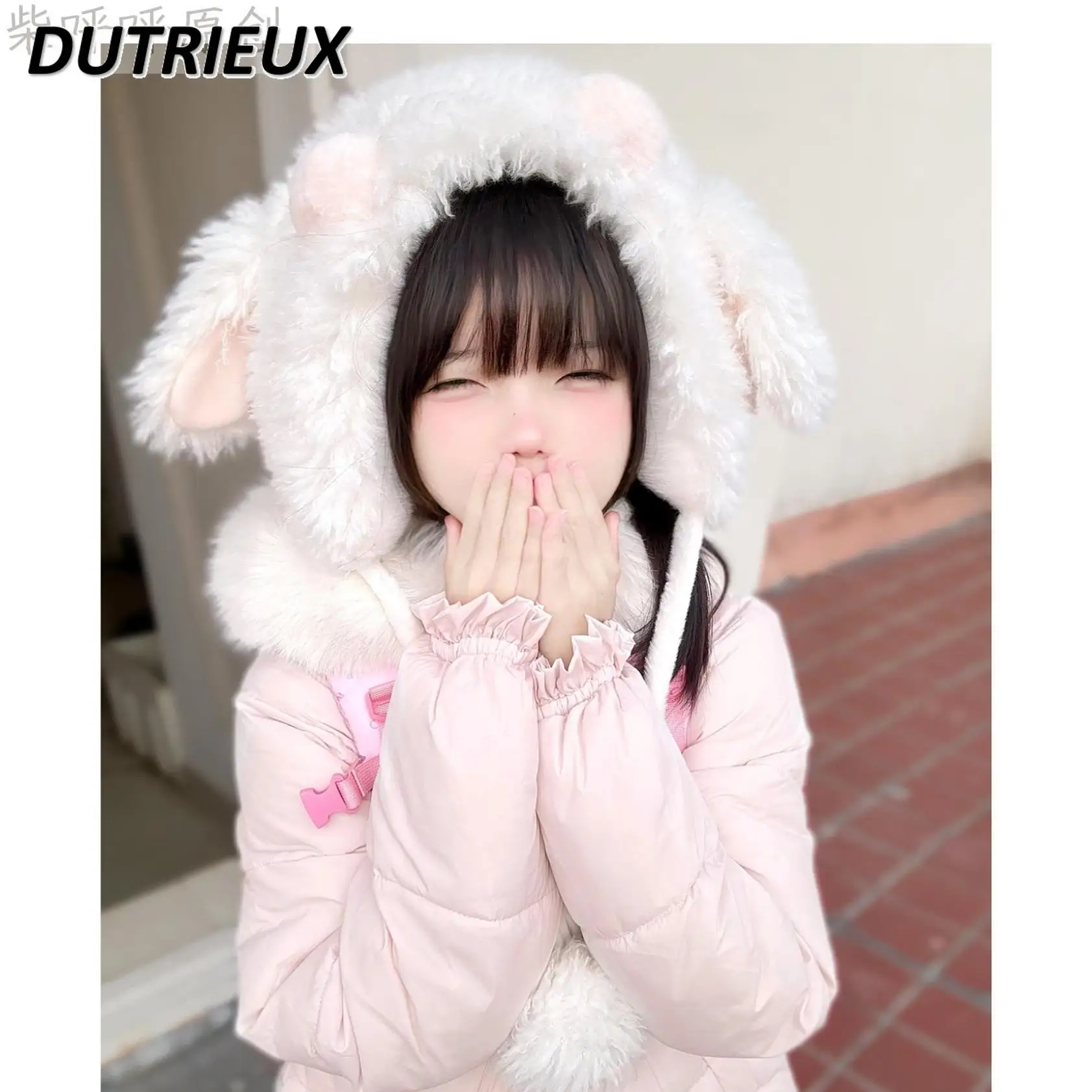 Winter New Sweet Cute Girls Pink Hooded Cotton Coat Loose Warm Zipper Clothes Slimming Long Sleeve Parkas Jacket for Women