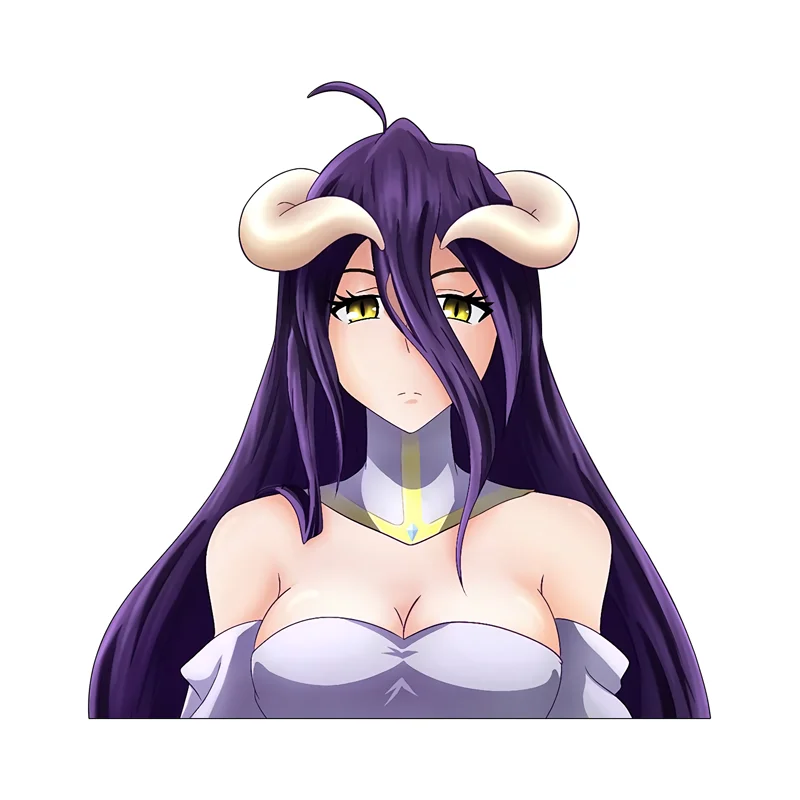 UJIOM Purple Hair Albedo Wall Sticker Devil Horns Big Chest Artistic Graphics Decal Wallpapers Suitable For Smooth Surfaces
