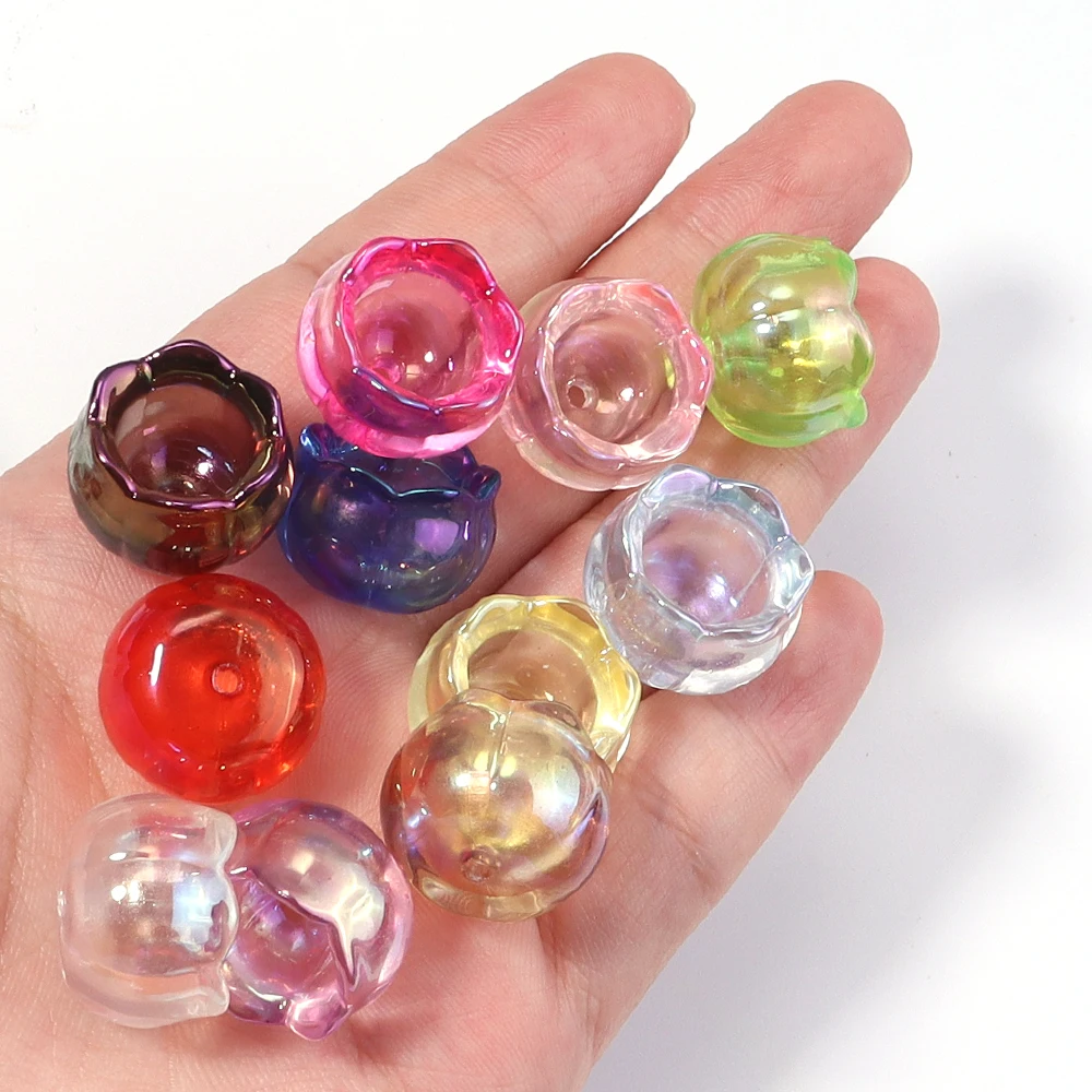 10Pcs Acrylic Beads UV Single Hole Transparent Lily Flower Shaped Beads Caps for DIY Jewelry Making Bracelet Earring Accessory