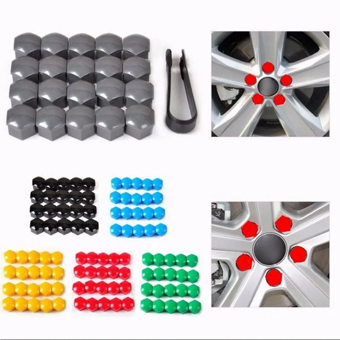 20pcs/bag Chrome Plastic Car Wheel Nut Covers Bolt Cap Clips Auto Fastener Tool Plastic Bolt Rim Protection Exterior Accessories