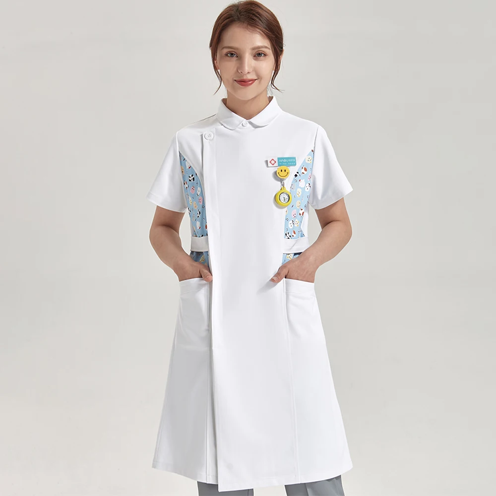 Nurse Dress Scrubs Vitality Healthcare Tunic White Women Pet Vet Beautician Work Uniform Style Nursing Robe Dresses 803-01