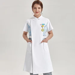 Print Nurse Dress Scrubs Vitality Healthcare Tunic White Women Pet Vet Beautician Work Uniform Style Nursing Dresses Robe 803-01