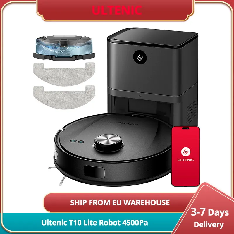 Ultenic-Aspirateur robot T10 Lite, navigation veDAR, aspiration 4500Pa, auto-vidage, nettoyage matriciel, tous les sols, poils d'animaux