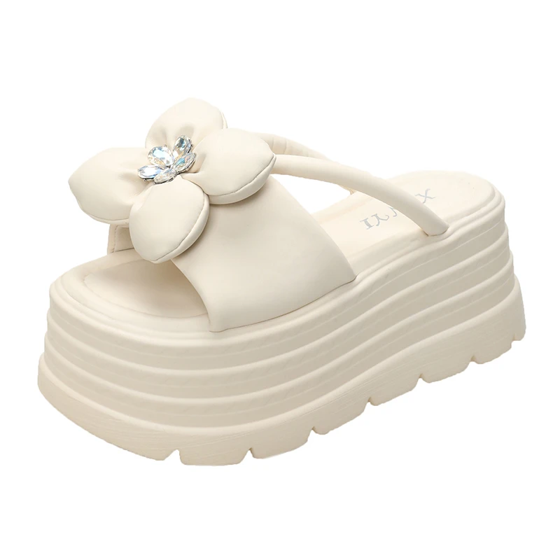 New 8cm Summer Women's Metal Elevated Slippers Fashionable Soft Soled Home Slippers Casual Shoes Beach Sandals on The Outside
