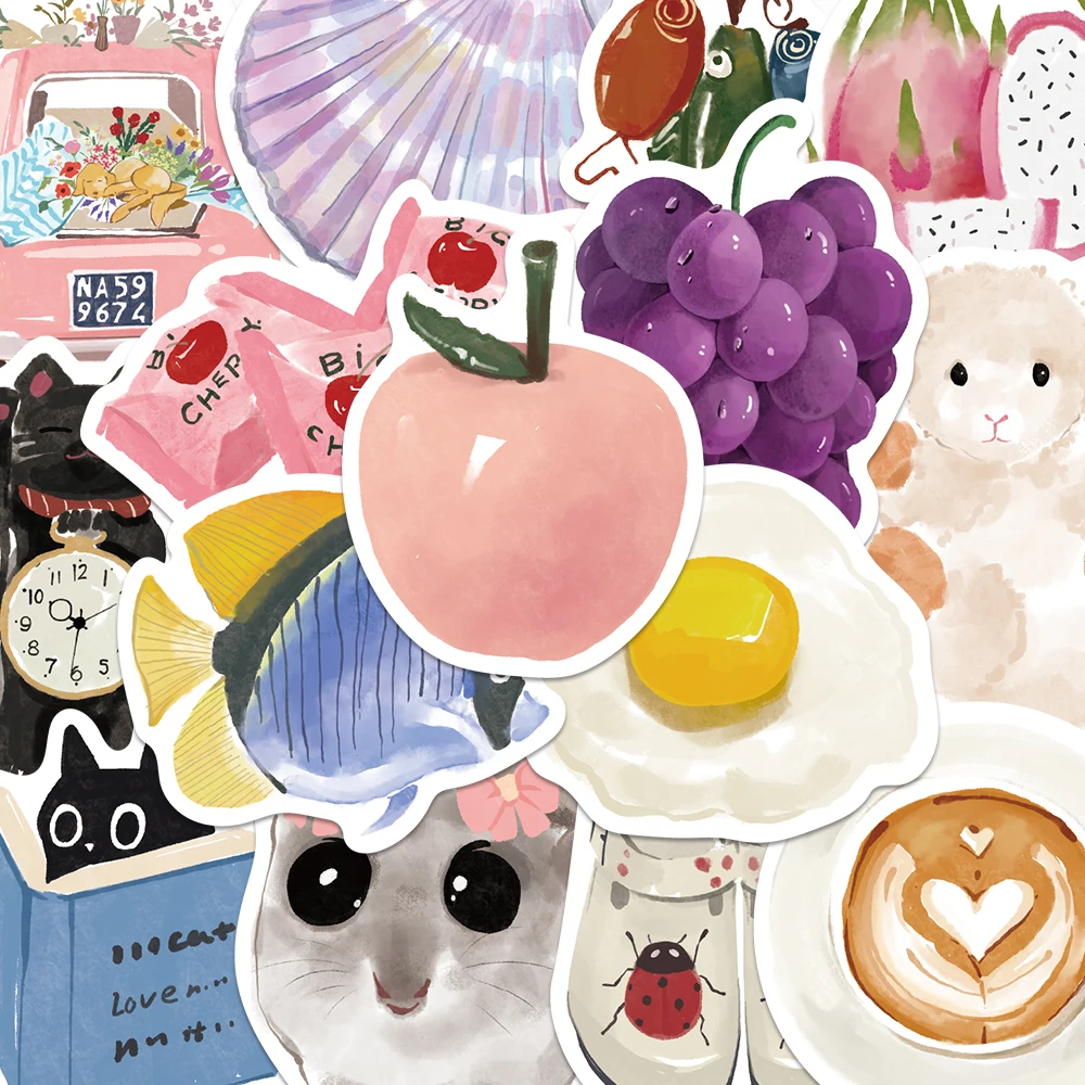 

50 шт. акварельные наклейки для дневника, розовые мультяшные цветы, наклейка для торта, сделай сам, скрапбук, журнал, телефон, бутылка для багажа, подарочные наклейки для подростков