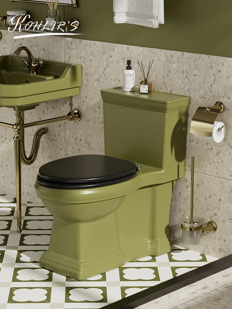 Grass Green Ceramic Vintage One-Piece Toilet American-Style Spray Siphon Unique Creative Classic Household Toilet