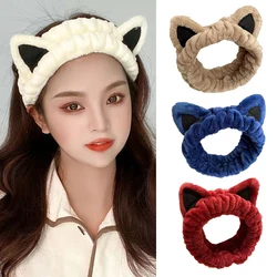 Cat ears Coral Fleece Head Bands Spa Headband for Washing Face, Makeup Headband Bow Tie Hair Band, Microfiber Women Headbands