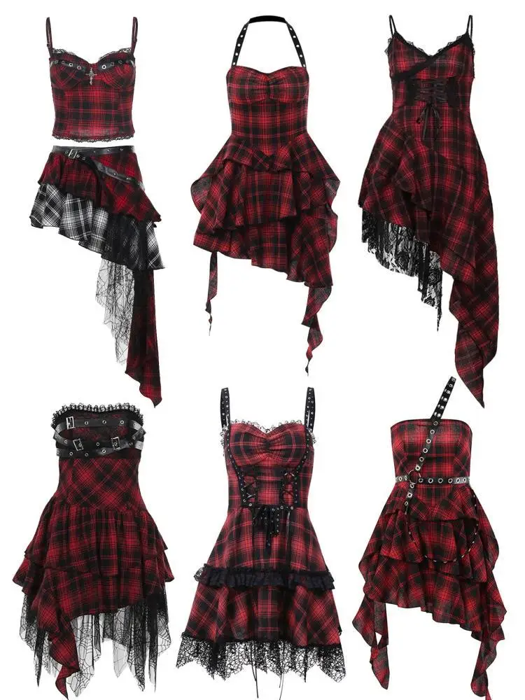 

Сексуальная красная клетчатая юбка на бретельках для выступлений на сцене, женская юбка с высокой талией, без бренда, костюм КТВ, китайский летний производитель