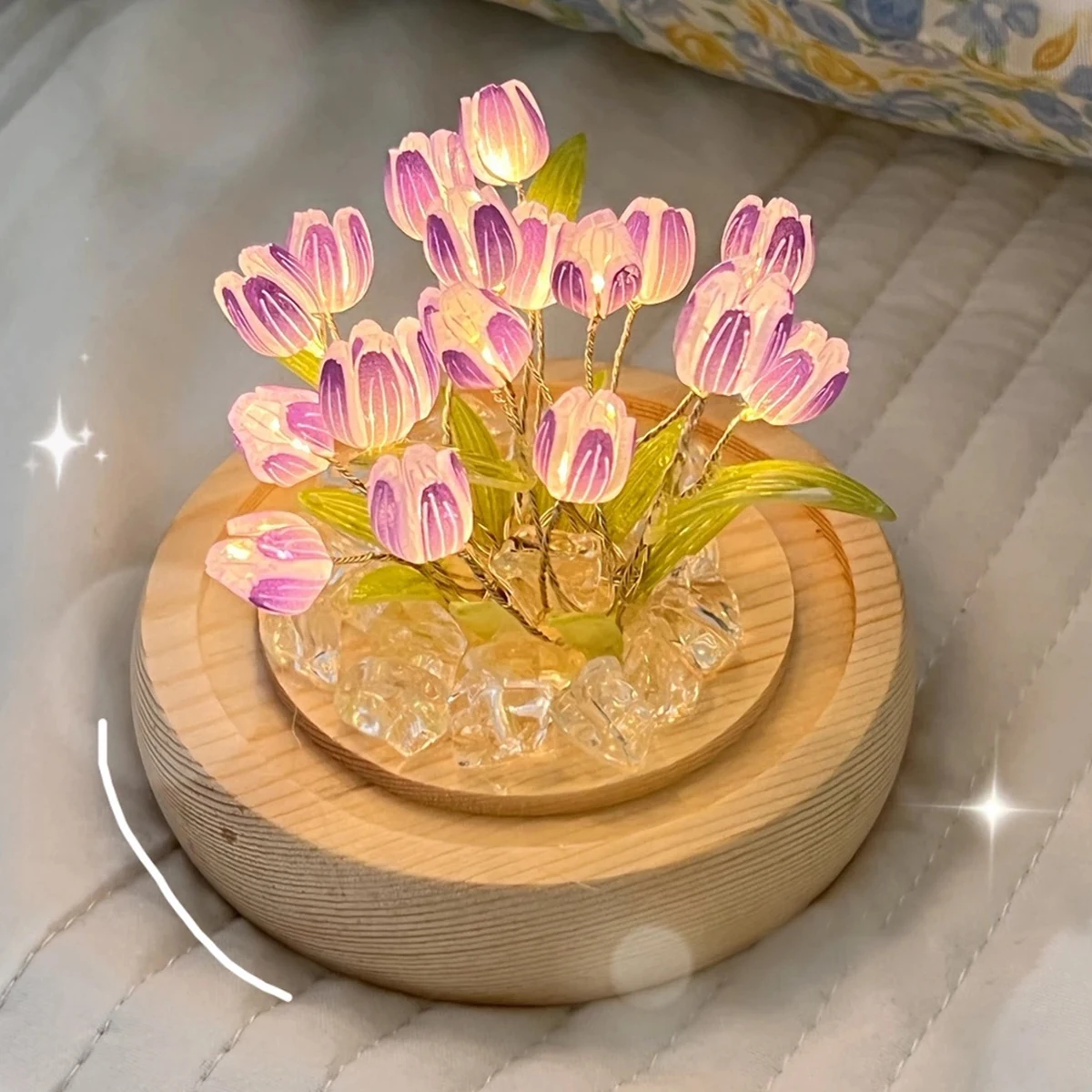 Tulip flower night light cute DIY battery powered LED night light handmade bedside sleep light home desktop gift decoration