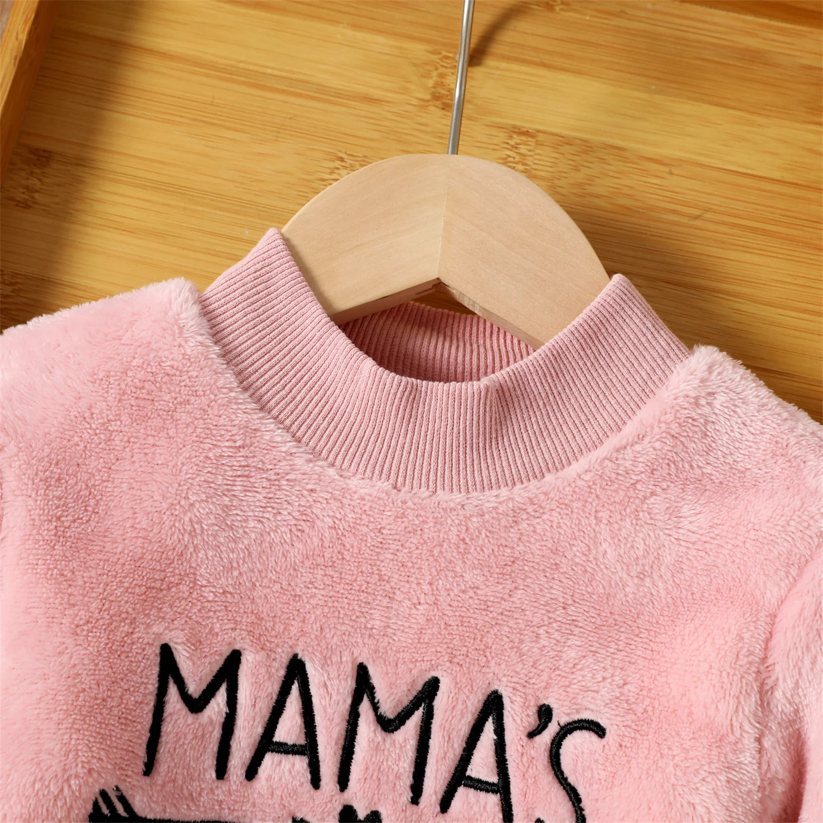 PatPat Toddler Girl Letter Embroidered Fleece Mock Neck Long-sleeve Pink Sweatshirt Dress