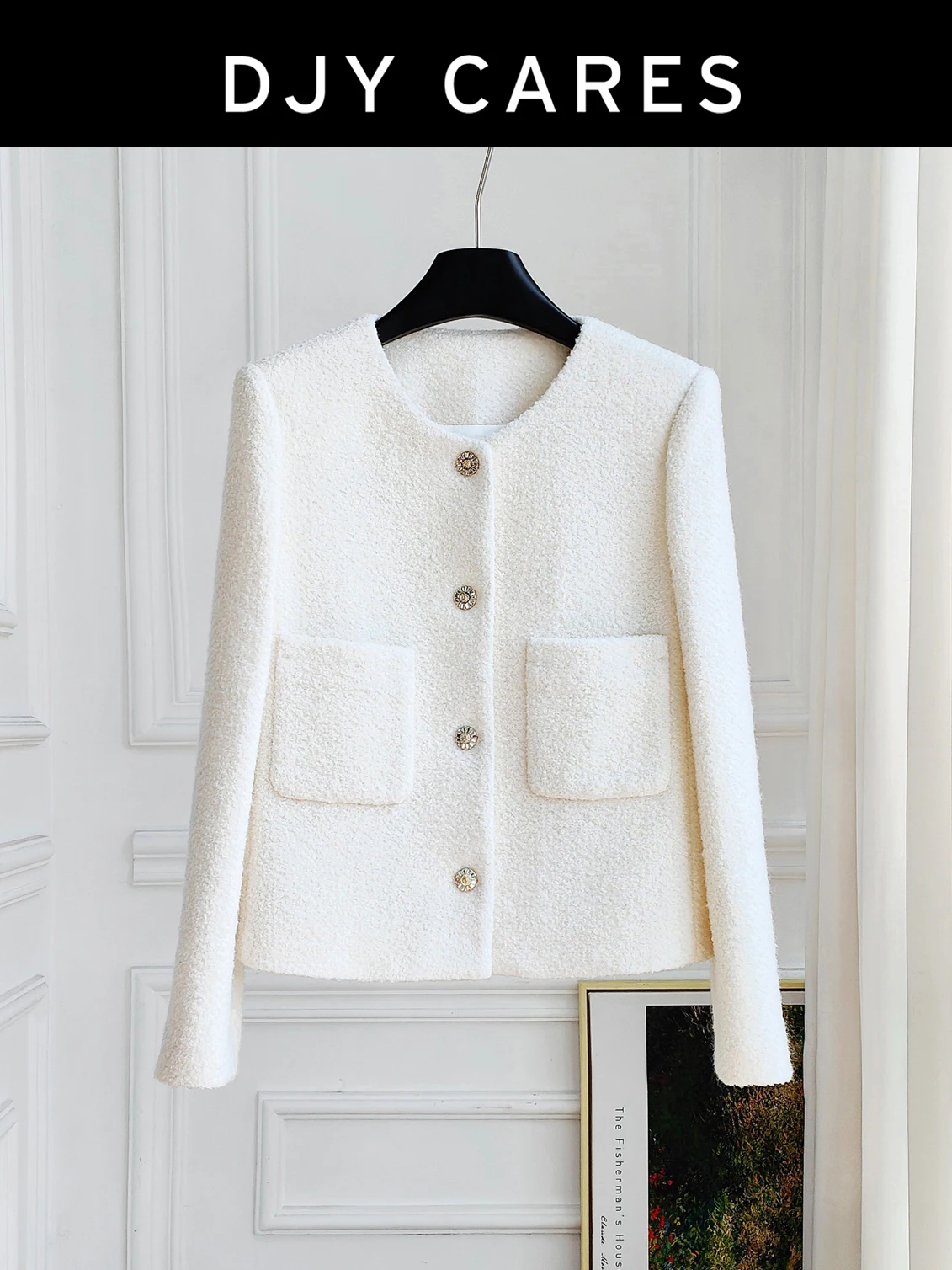 

Новая грубая твидовая нежная белая маленькая антивозрастная куртка в ароматном стиле, шерстяной топ большого размера