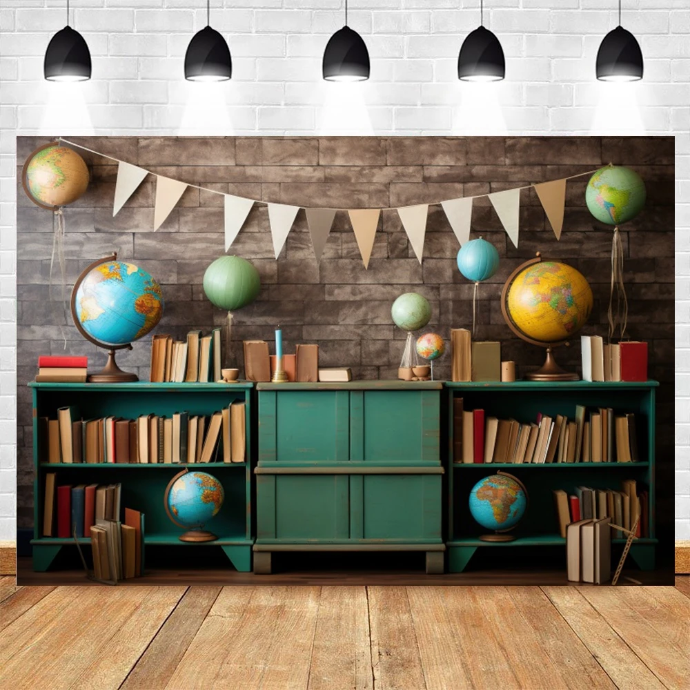 Welcome Back To School Photography Backdrop Black Chalkboard Globe Pencil Book Classroom Children Student Background Party Props