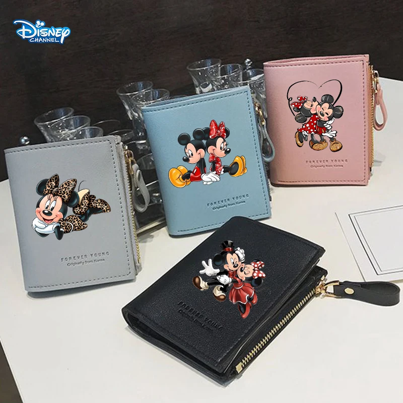 Mickey Mouse Minnie Women Folding Wallet Disney Cartoon Anime Print Purse Fashion Multi Functional Card Bag Girl Coin Purse Gift