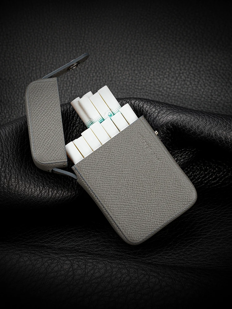 ONELEATHER Cow Leather Cigarette Box 20 Pack Black Gray