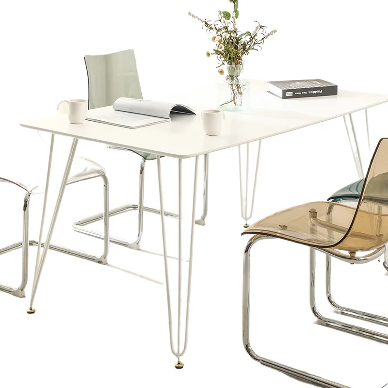 

Household small apartment simple Internet celebrity white dining table, modern cream style