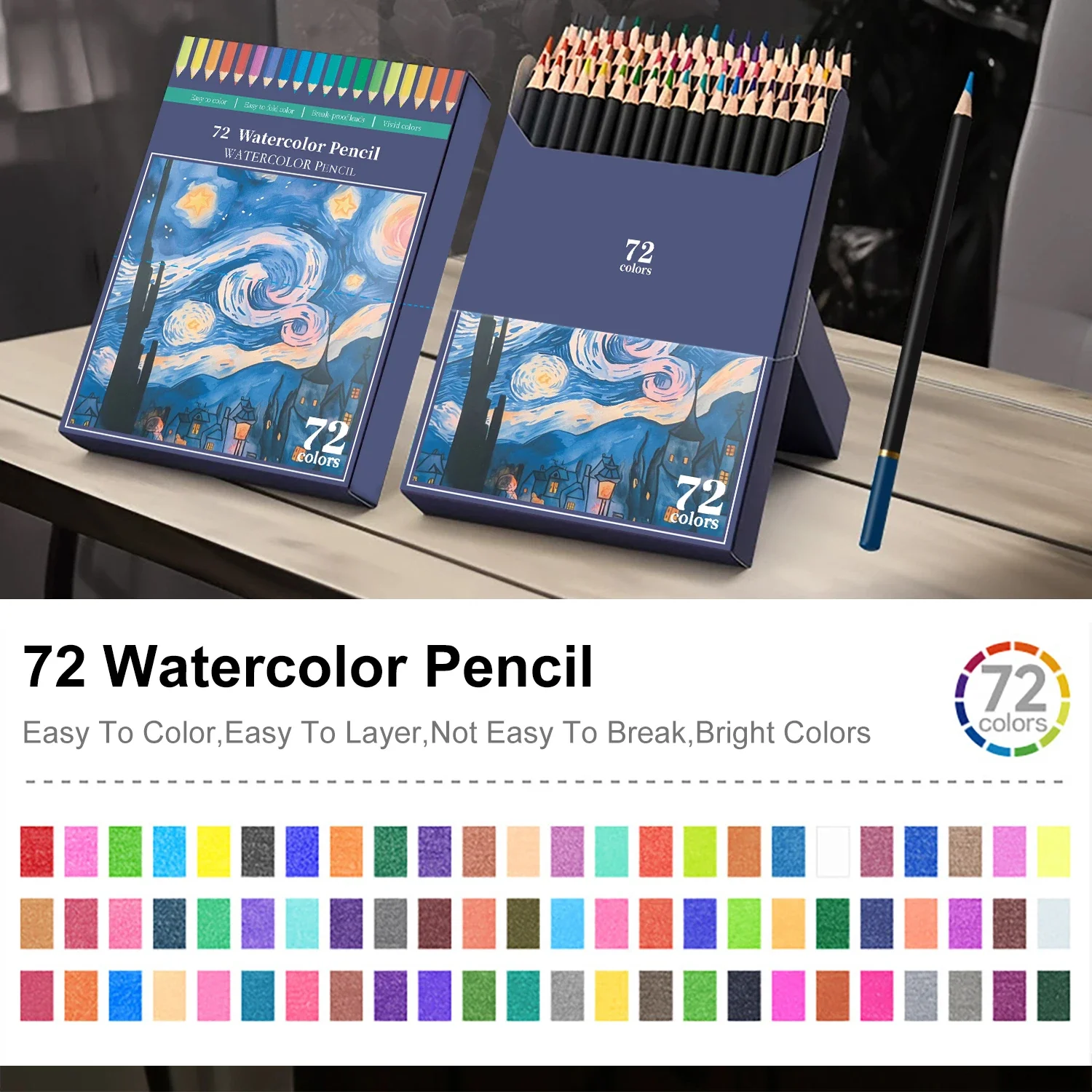 Conjunto de Lápis de Cor Profissionais 24/36/48/72 para Adultos e Adolescentes - Materiais de Arte Premium com Cores Vibrantes