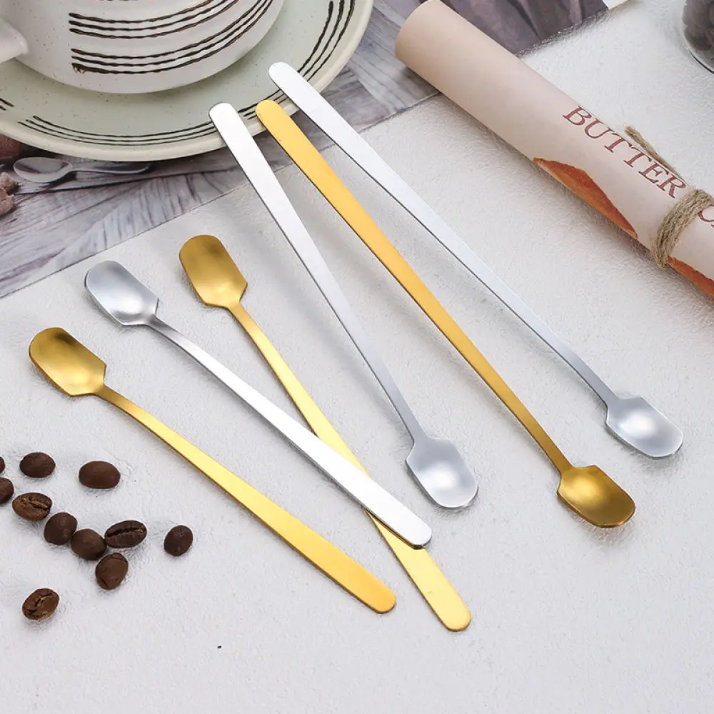 Sleek Stainless Steel Square Head Scoop Long Handle Stirrer For Liquid Mixing Home Culinary Tool Durable Coffee Spoon
