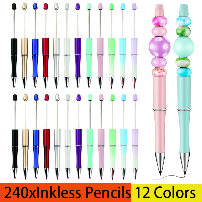 

240Pcs DIY HB Pencils Forever Writing Pencils Beadable Pencils No Ink Pencils Stationery School Supplies