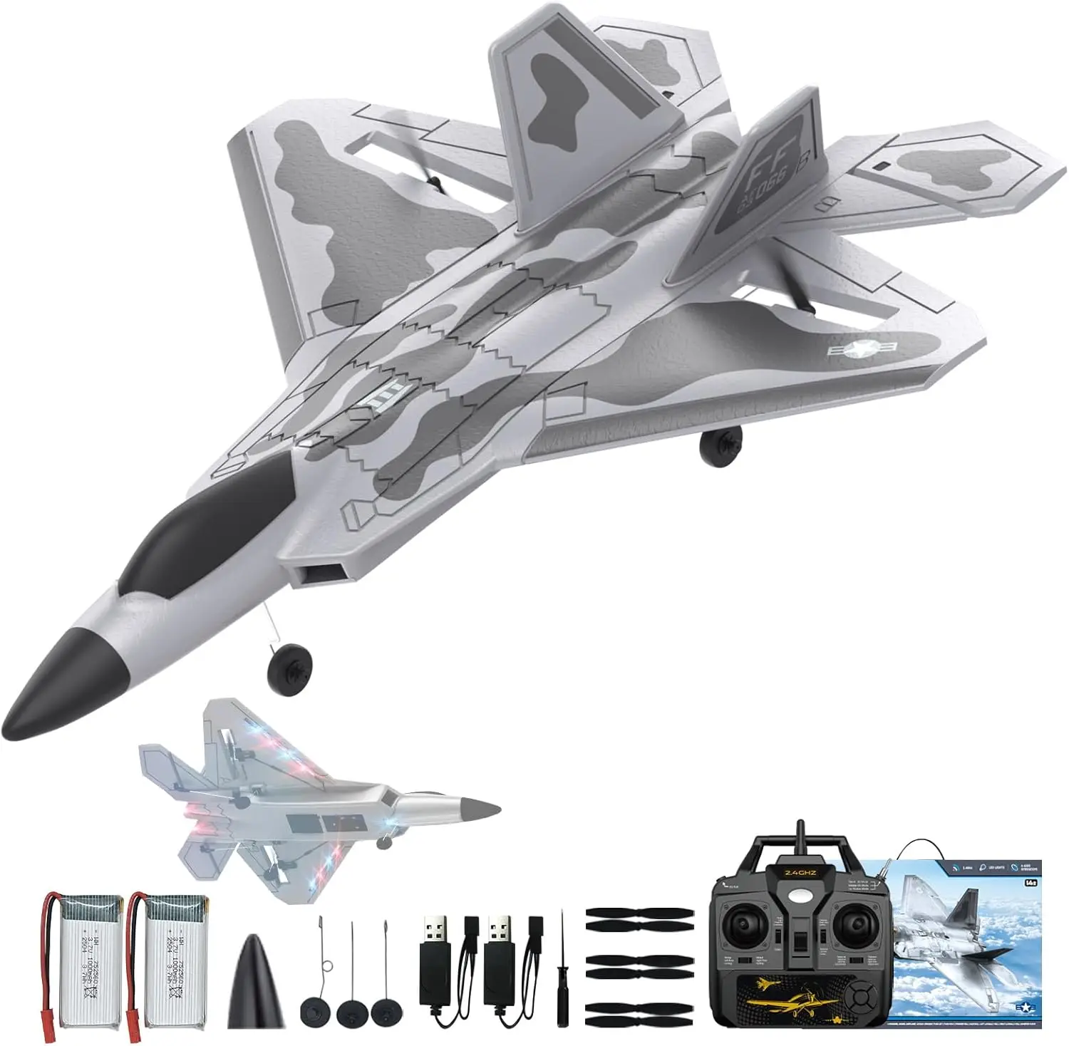 F22 Remote Control Airplane RC Fighter Plane with Lights 4 Channel 2.4GHz 6-axis Gyro Stabilizer RTF for Beginners And Adults