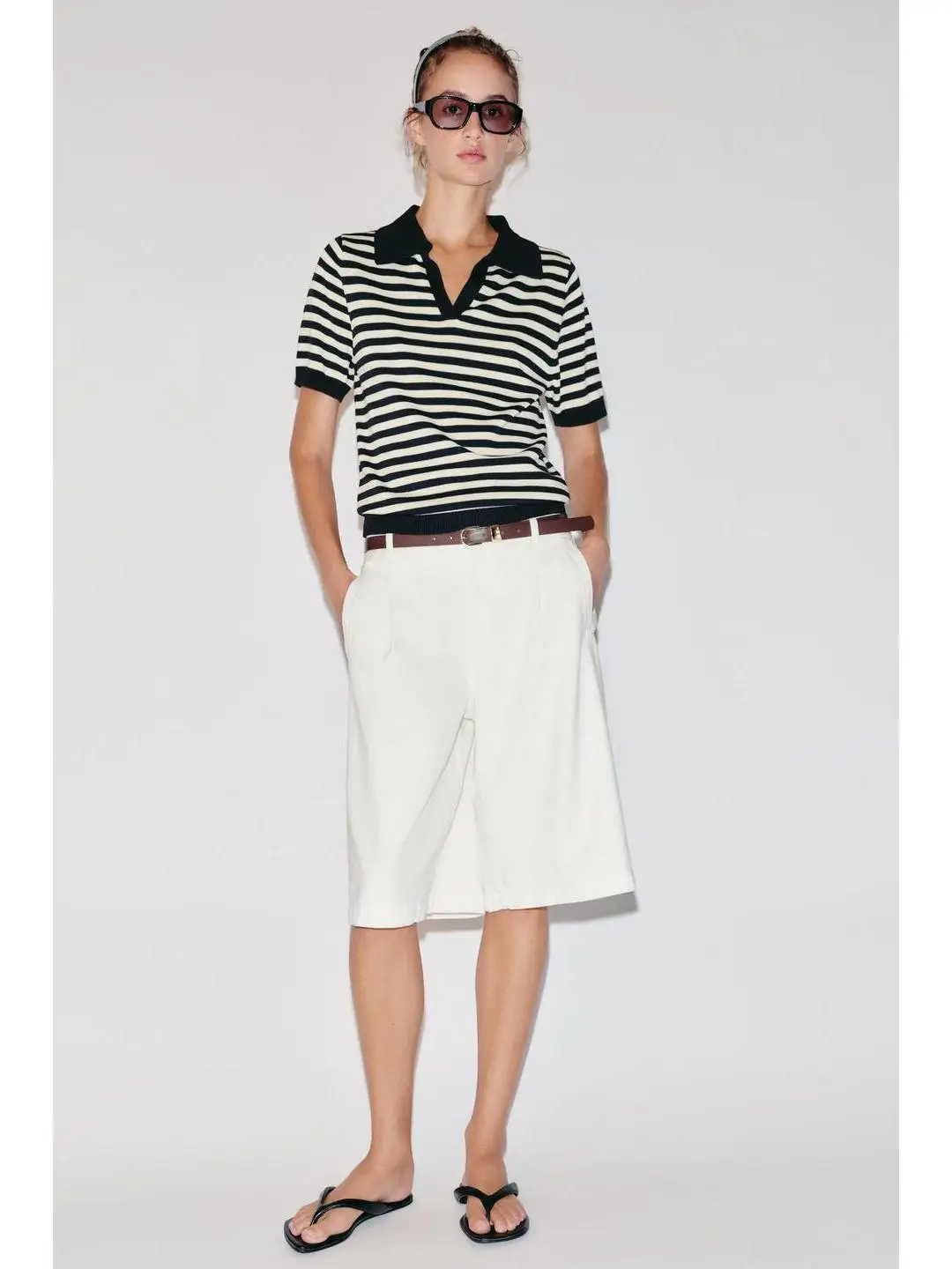 Casual Stripe Short Sleeve Knitted  Shirt Women's Straight Cut Crew Neck Pullover Fashionable Versatile Summer Top