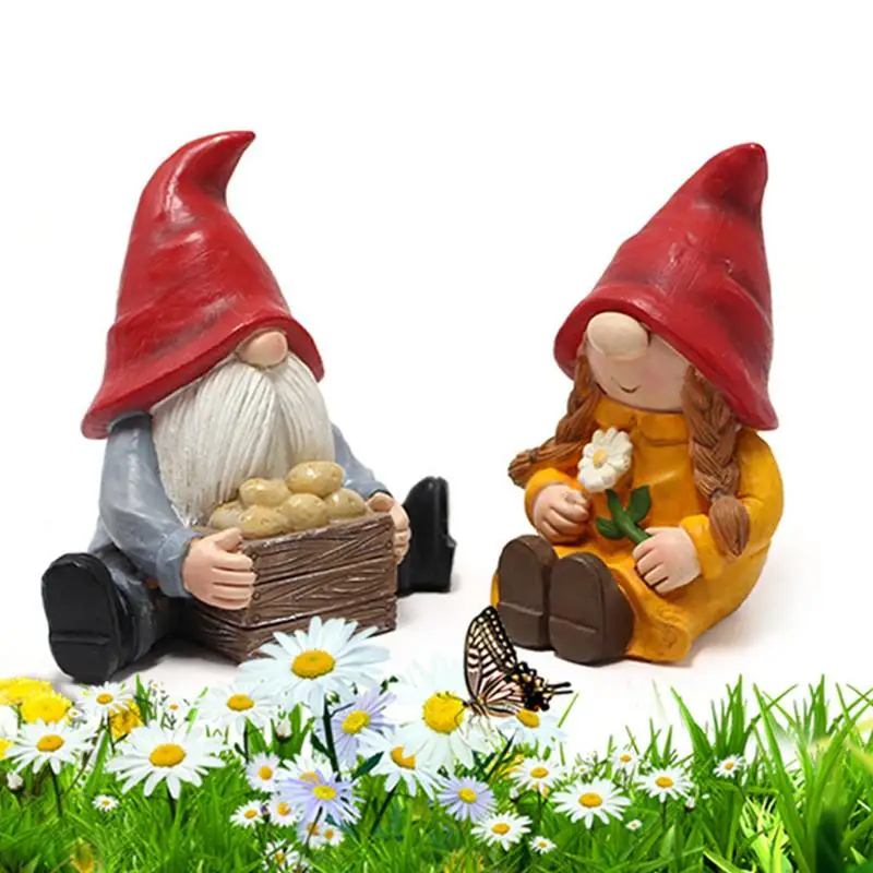 Gnomes Garden Decorations Resin Potato Flower Couple Dwarf Ornament Lovers Romantic Statue Indoor Outdoor Garden Patio Home