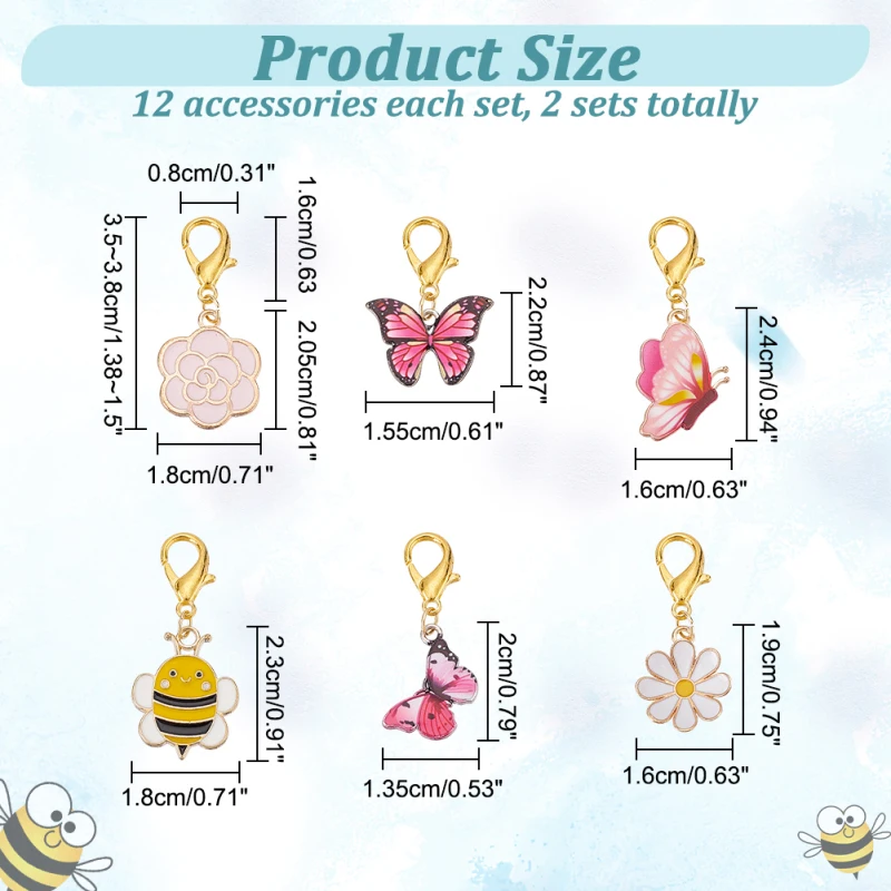 24 Pcs Butterfly Flower Bee Stitch Markers Alloy Enamel Crochet Stitch Marker Charms Locking Stitch Marker with Zinc Alloy