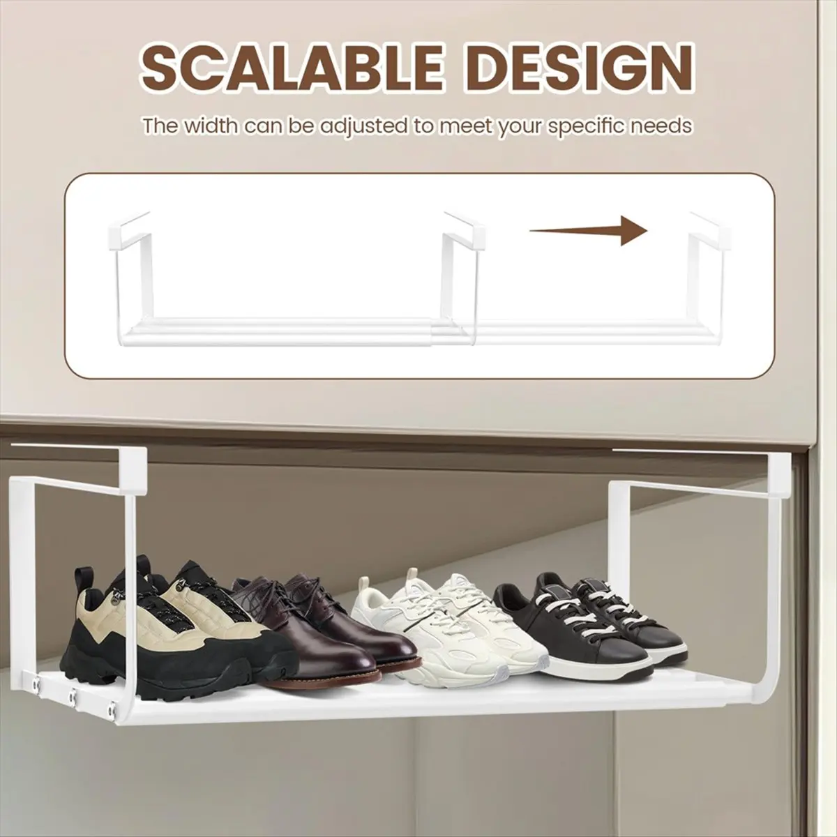B-est Expandable Hanging Shoe Rack, Retractable Shoe Shelf, Hanging Under Shelf Storage and Organization, Adjustable Holder A