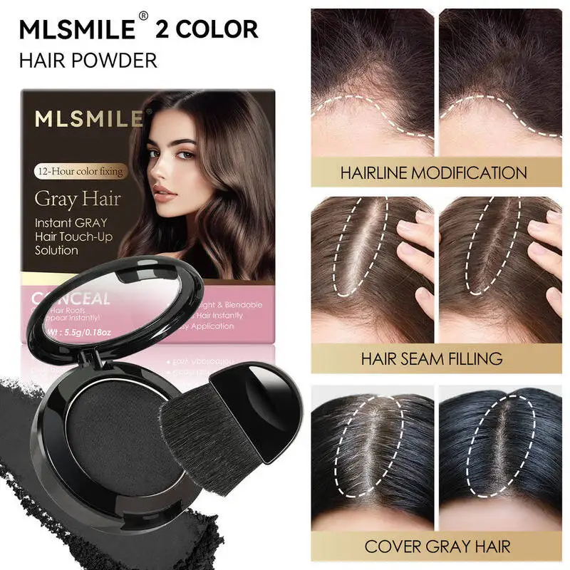 MLSMILE 2色ヘアカラーパウダー フリップトップ式 ミラーとブラシ付き 携帯用 生え際と髭の染色 2025年新商品