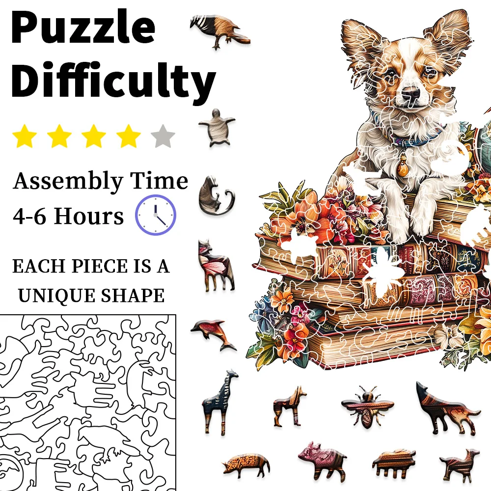 لغز خشبي لطيف على شكل جرو فضائي: لعبة دعابة الدماغ على شكل حيوان غير منتظم | لعبة فنية للديكور للبالغين - عطلة حفلات فريدة من نوعها #3