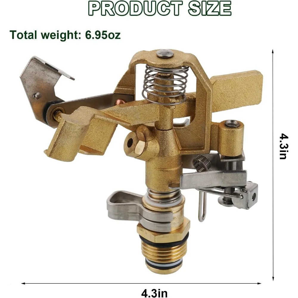 irrigatore ad impatto in ottone, irrigatori in ottone resistenti per giardino con prato, regolabile 20 °   - 360 °   modello, distanza di spruzzo 20' - 41'