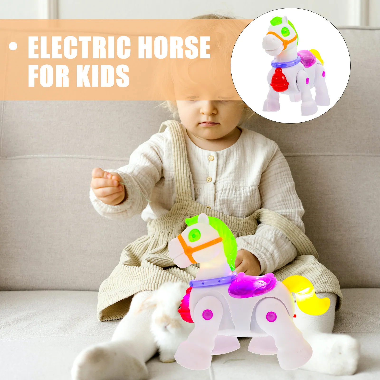 

Electric Walking Horse for Toddlers Boys Educational Fun Leash Motor Skills Colorful Music Flashing Light