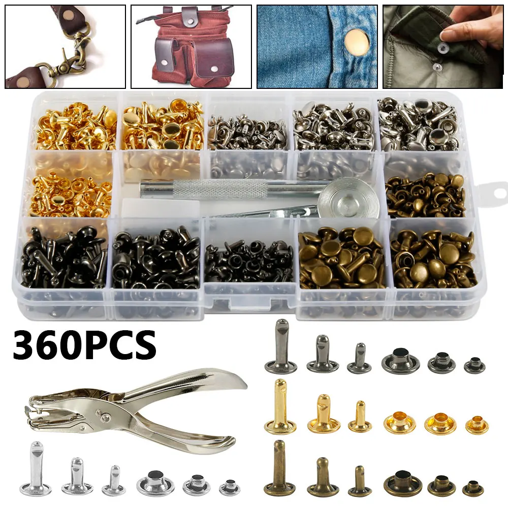 Leather Rivets Kit Metal Multi-color Round Rivet Studs Kit Repair Fixing Tool Kit Sewing Accessories for DIY Crafts Clothes Hats