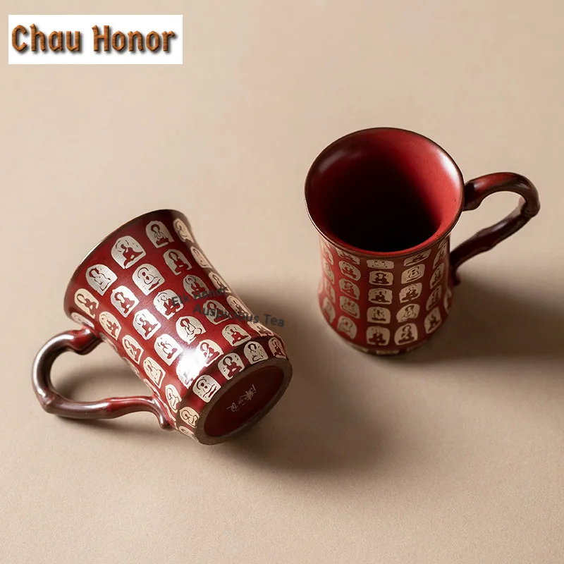 

1pc 75ml Cinnabar Red Buddha Handle Teacup Luxury Tea Bowl Cute Cup Tea-tasting Smelling Cup Chazhan Master Cups Drinkware Gifts