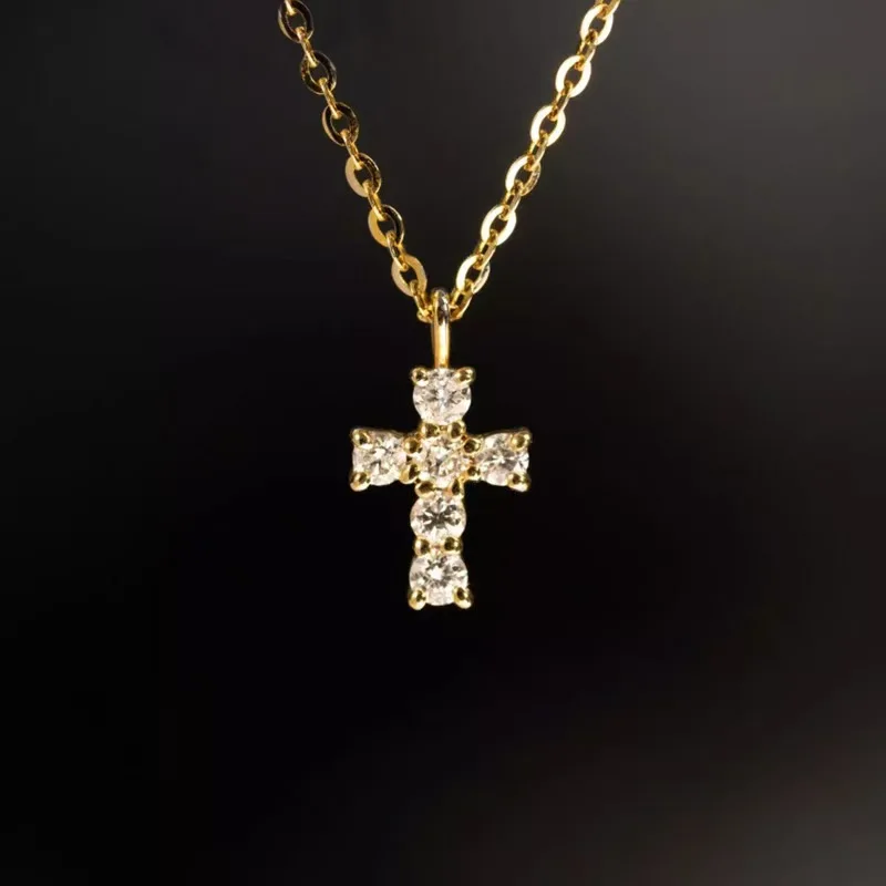 

Jkeli Mini Diamond-Encrusted Cross Necklace for Women S925 Sterling Silver Plated in 14K Gold Fashionable Luxury Lockbone Chain