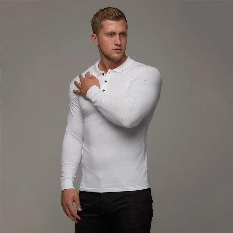 Nuova Camicia di Marca di Polo Mens Casual Moda Traspirante Poloshirt di Cotone di Polo della Maglietta Degli Uomini di Affari Manica Lunga di Alta