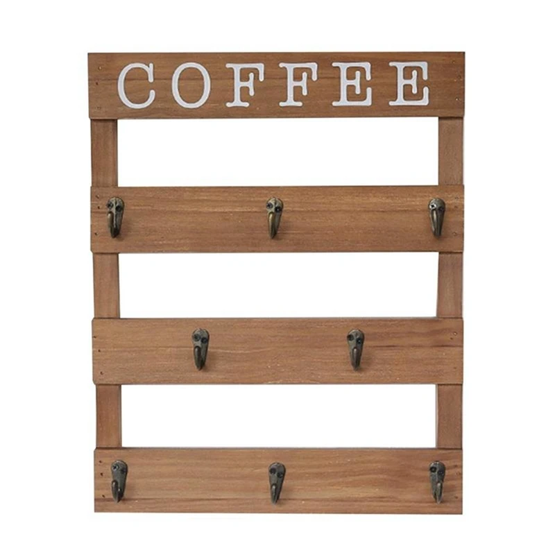 Wooden Mug Storage Rack Coffee Tea Water Cup Hanging Holder Wall Mounted Draining Mug Rack Down Mug Bottle Display Rack