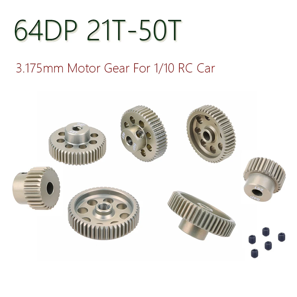 Surpass Hobby 64DP 3.175mm 21T-25T 26T-30T 31T-35T 36T-40T 41T-45T 46T-50T Metal Pinion Motor Gear for 1/10 RC Car Accessories