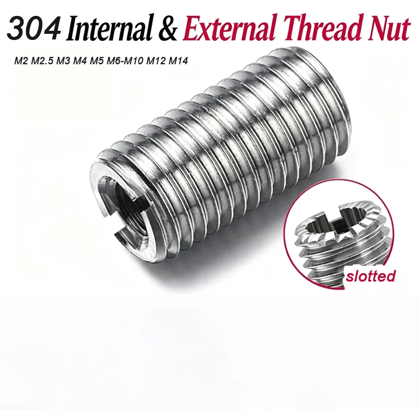 Slotted Inside Outside Thread Adapter 304 Stainless Steel Insert Sleeve Converter Nut M2-M14 Threaded Coupler Fastener Hardware
