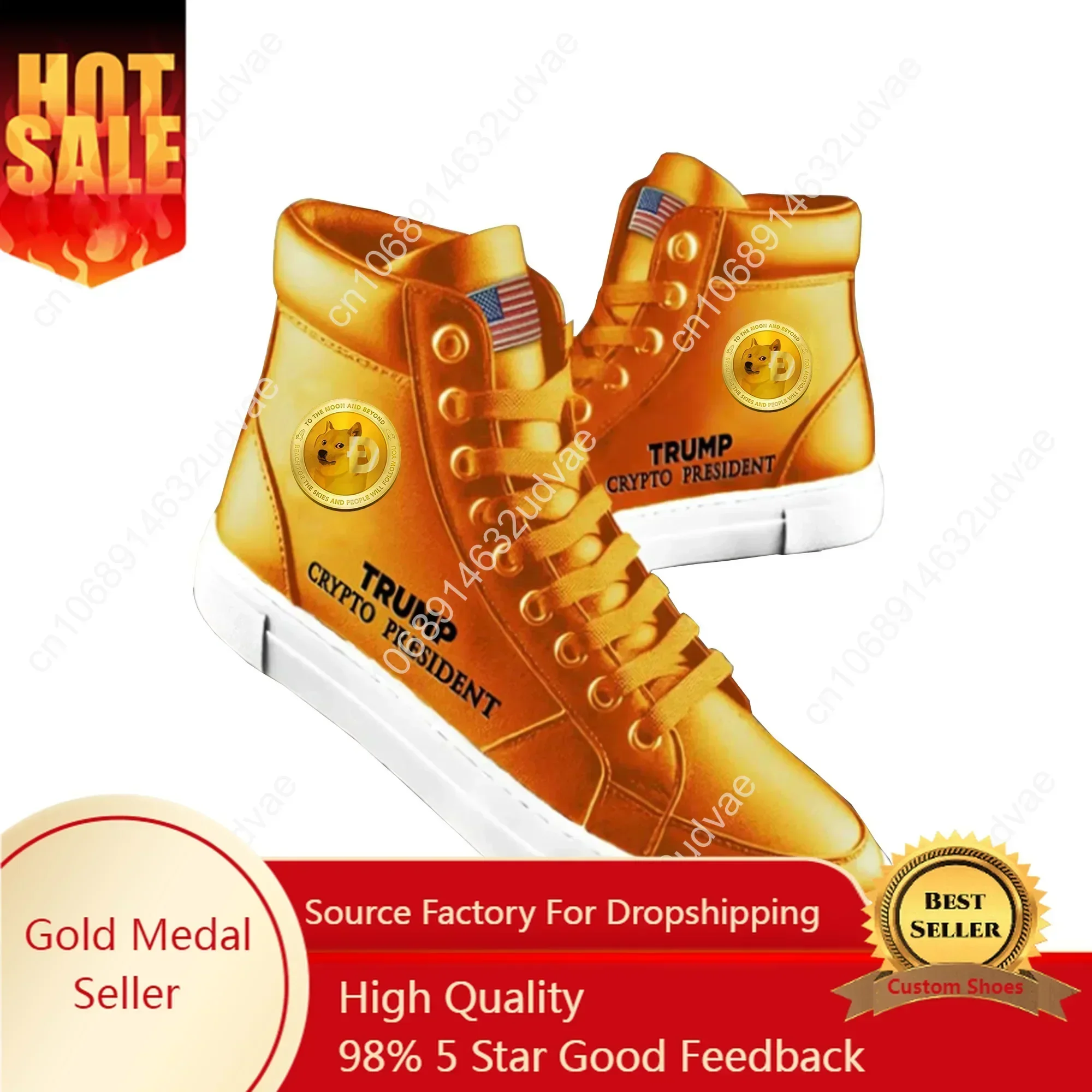 Dogecoin Orange Shoes Trump Sneakers 100% Top Quality Crypto President MAGA Never Surrender Doge Coin Mens Casual Road Boots