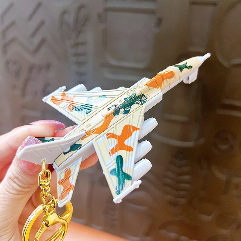 Creative Cartoon Simulation Fighter Aircraft Toy Model Keychain Pendant Inertia Aircraft Desktop Ornament Pull Back Car Boy Gift