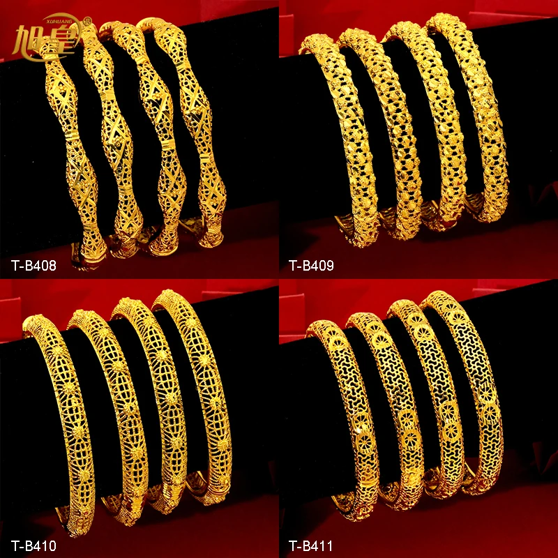 

XUHUANG 24K Gold Color Bangles African Bracelet For Women Wholesale Copper Alloy Jewellery Wedding Luxury Hawaiian Party Jewelry