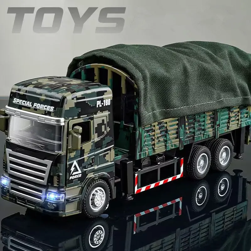 Alloy Tactical Truck Armored Car Model Diecast Toy Military Personnel Carrier Transport Vehicle Model Sound and Light Kids Gifts