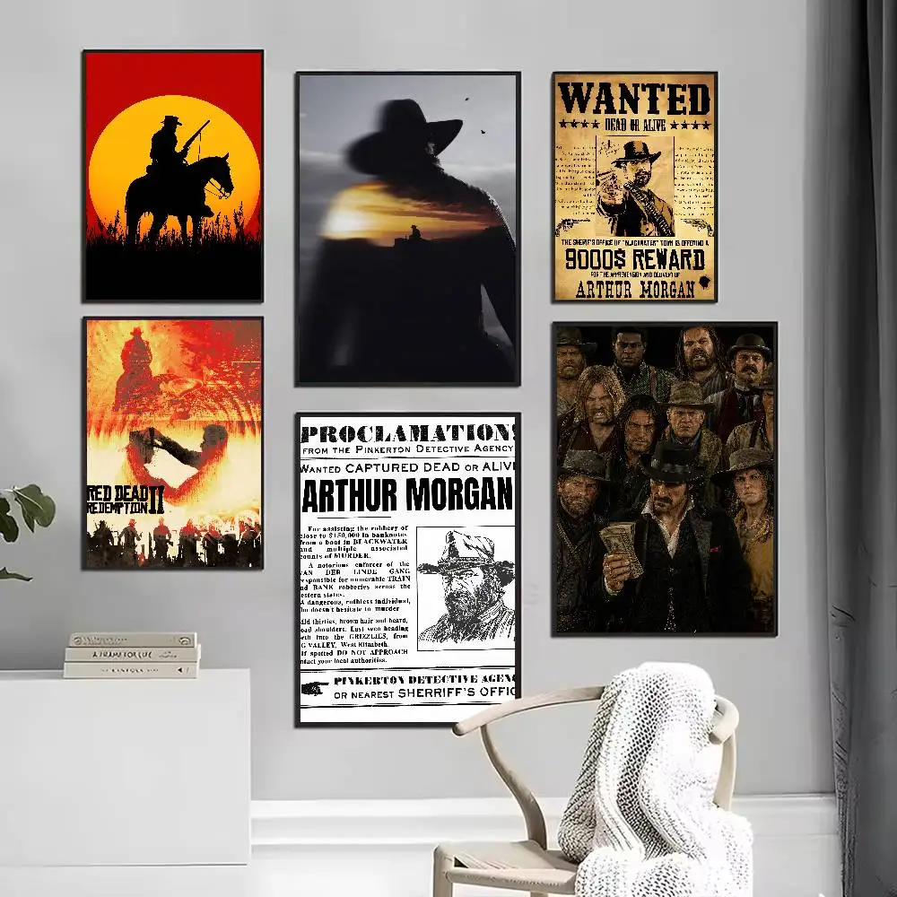 Cool 3A Game Red Dead Redemption 2 Gaming Poster Vintage Classic Video Games Painting Wall Art for Club Bar Game Room Home Decor