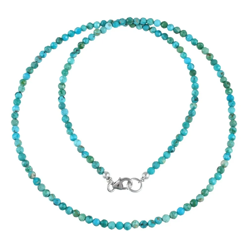 Colar de corrente de contas azul turquesa 3 mm feito à mão joias de fio de contas pequenas