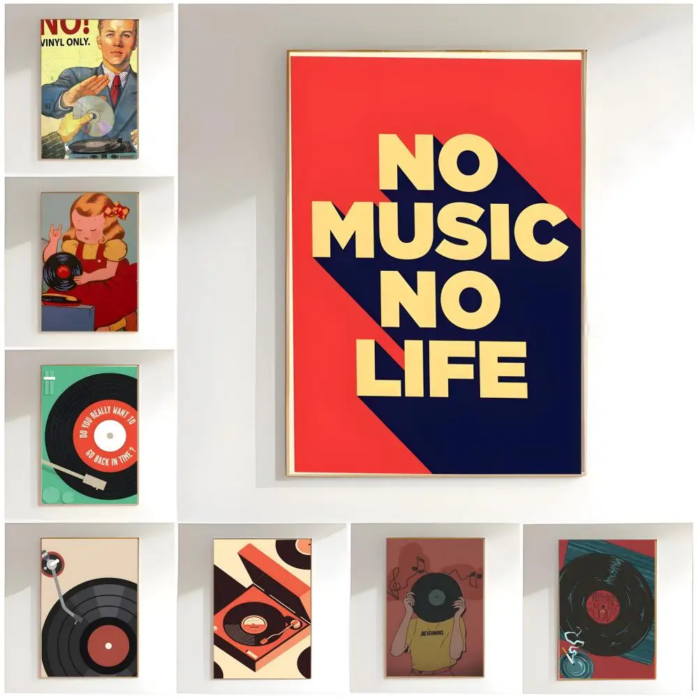 Mid Century Retro Vinyl Records Poster Classic Wall Art  Home Decor  Peel and Stick Unframed