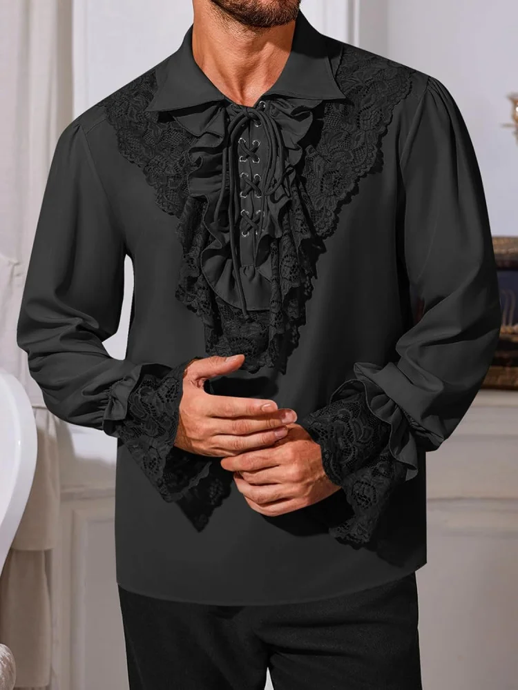 Mens Pirate Shirt Ruffle Renaissance Victorian Vampire Poet Shirts Steampunk Gothic Medieval Lace Costume